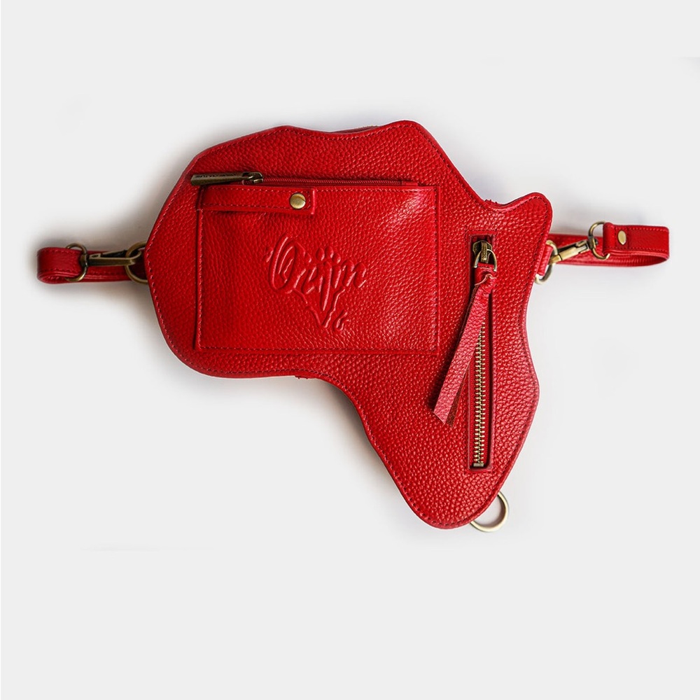 Orijin Culture Africa Fanny Pack Crossbody Bag Red Leather